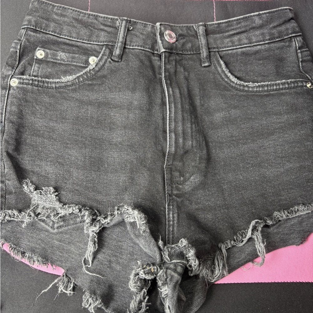 Zara Black Jean Shorts Distressed High-Waisted